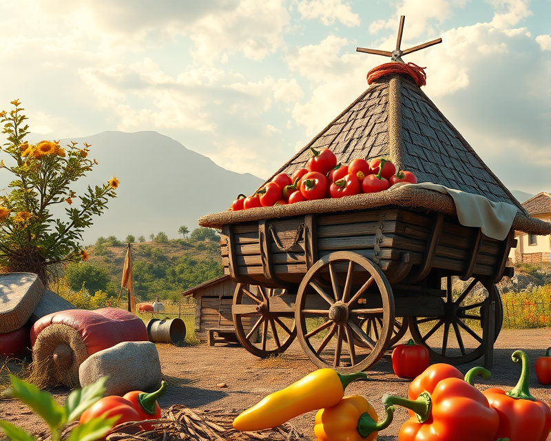 wagon, pyramid, bell pepper